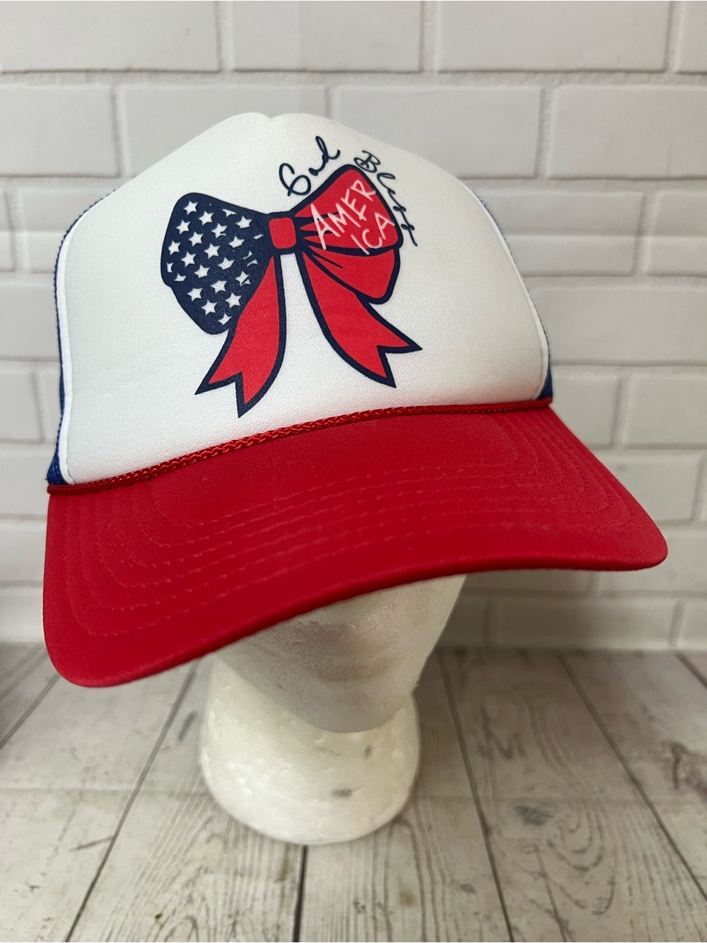 Southern Bliss God Bless America Bow Otto Trucker Hat Snapback Mesh Patriotic